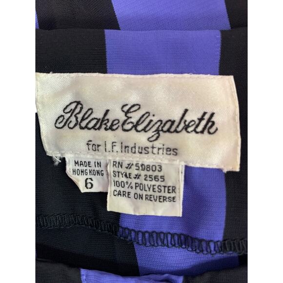 Size 6 Blake Elizabeth Purple Black Stripe Vintage 1980s Dress Pockets Pleated - Picture 8 of 8